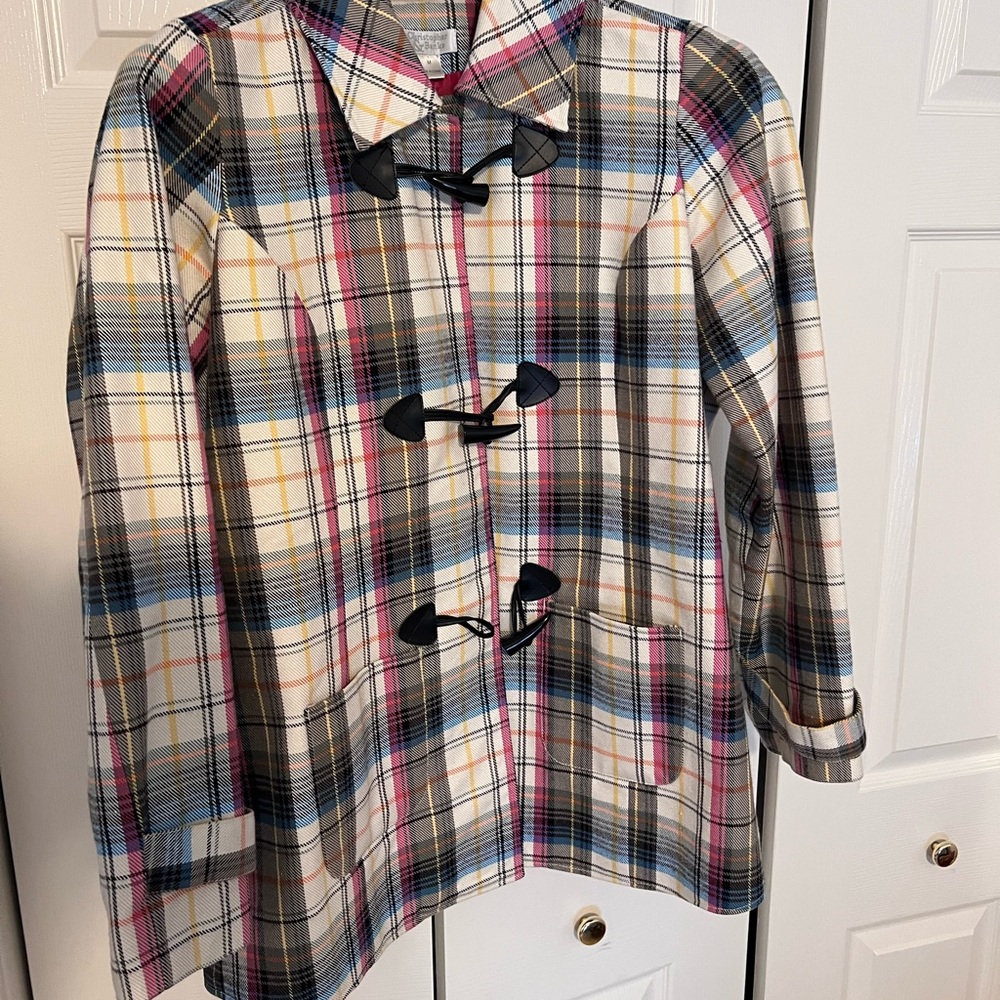 Midweight Plaid Jacket With Toggle Button Front C… - image 3